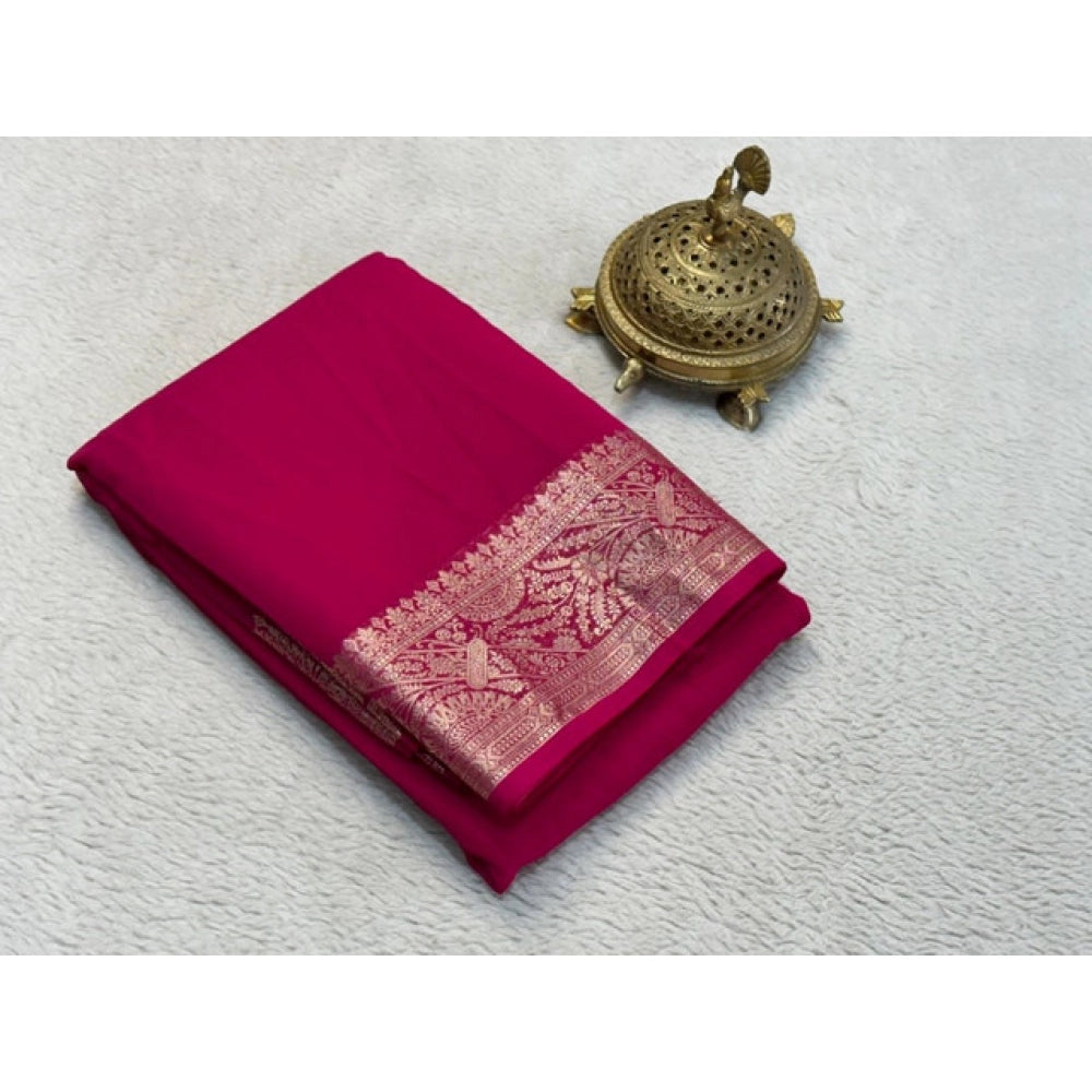 Women'S Crepe Chit Pallu Solid Saree With Unstitched Blouse 5.