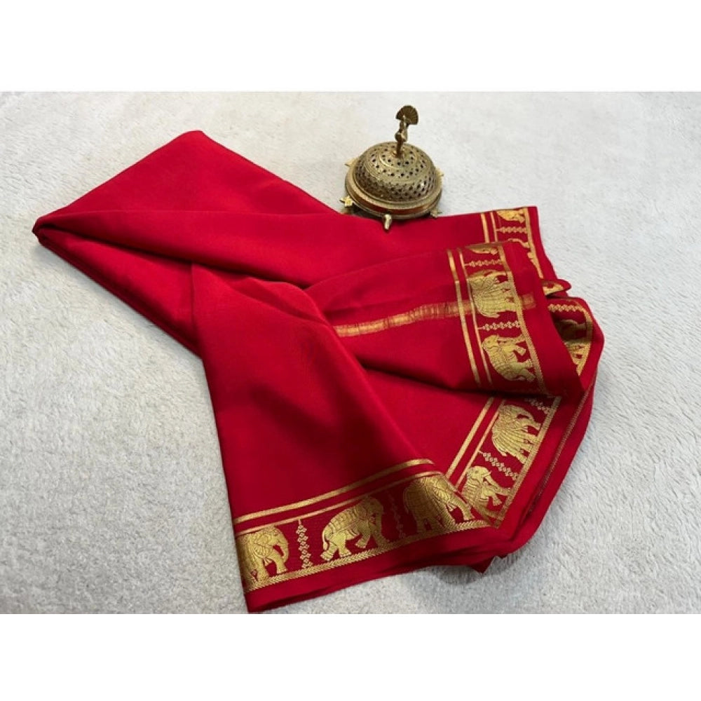 Women'S Crepe Chit Pallu Solid Saree With Unstitched Blouse 5.