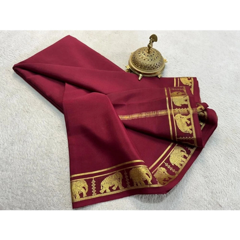 Women'S Crepe Chit Pallu Solid Saree With Unstitched Blouse 5.