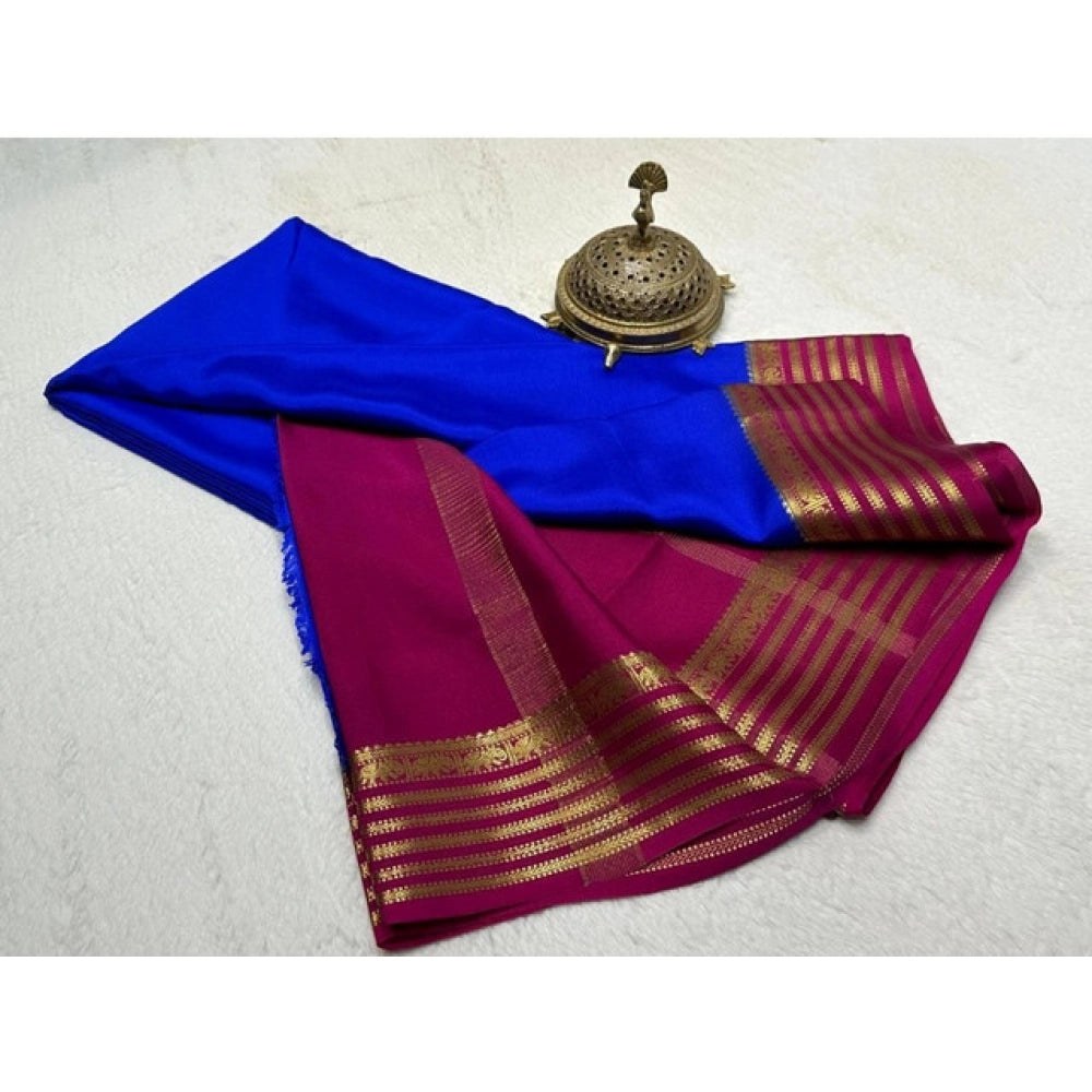 Women'S Crepe Chit Pallu Solid Saree With Unstitched Blouse 5.