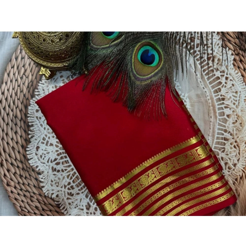 Women'S Crepe Chit Pallu Solid Saree With Unstitched Blouse 5.