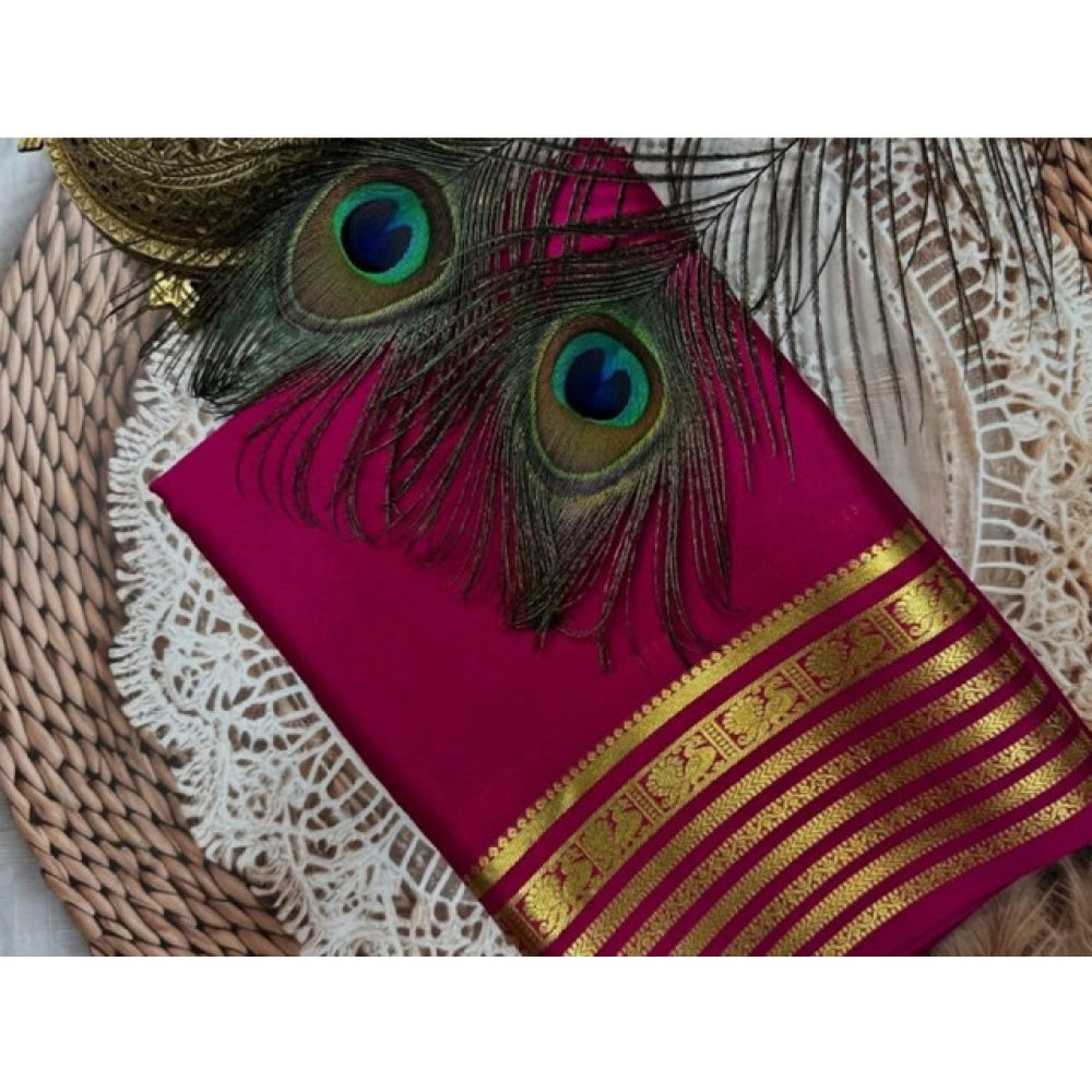 Women'S Crepe Chit Pallu Solid Saree With Unstitched Blouse 5.