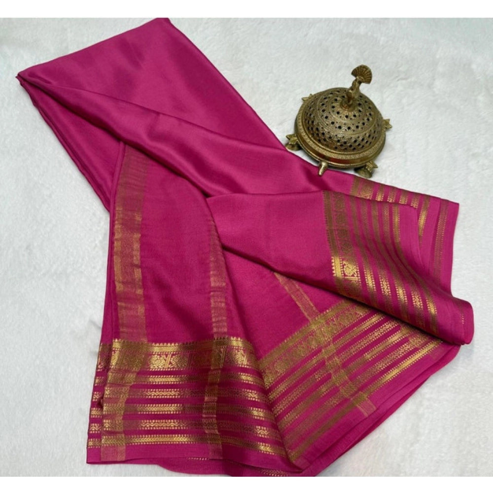 Women'S Crepe Chit Pallu Solid Saree With Unstitched Blouse 5.