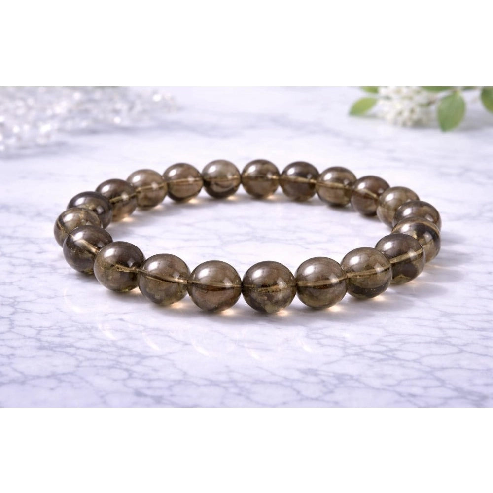 Natural Crystal 8Mm Smoky Quartz Bracelet (Brown)