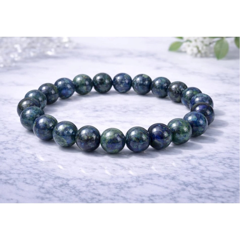 Natural Crystal 8mm Azurite Bracelet (Dark Green)