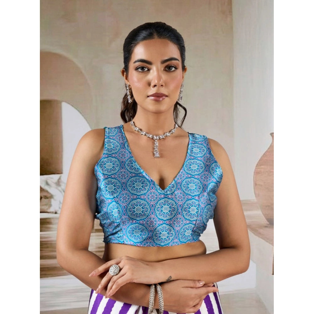 Generic Women's Satin Crepe Printed Saree With Unstitched Blouse 5.5Mtr (Purple) - VANSHELLE