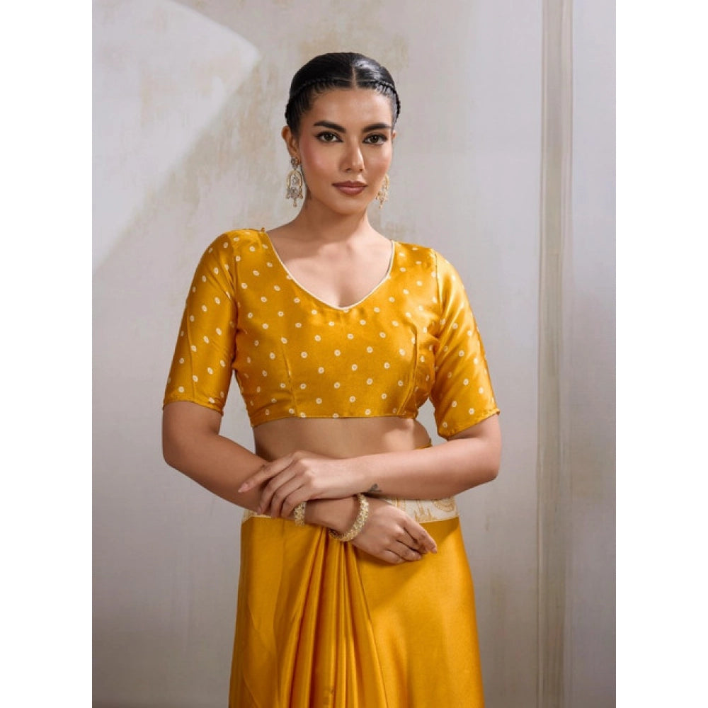 Generic Women's Satin Crepe Printed Saree With Unstitched Blouse 5.5Mtr (Mustard) - VANSHELLE