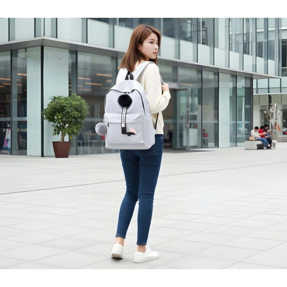 Unisex Pu Leather Solid Medium Zipper Backpack (Grey)