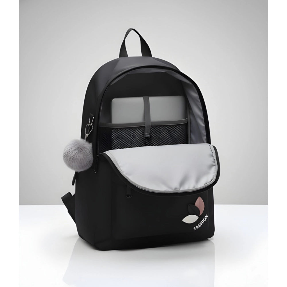 Unisex PU Leather Solid Medium Zipper Backpack (Black)