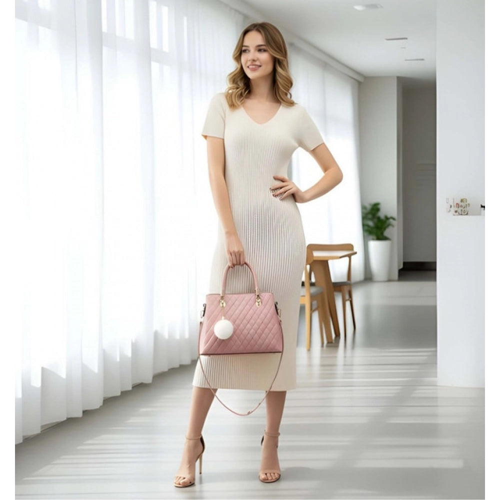 Women's PU Leather Solid Shoulder Zipper Handbag - Pink