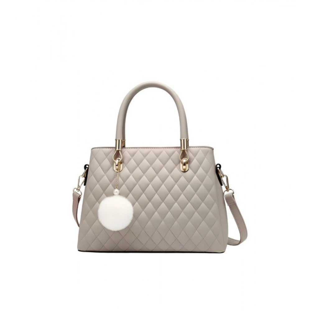 Women's PU Leather Solid Shoulder Zipper Handbag (Grey)