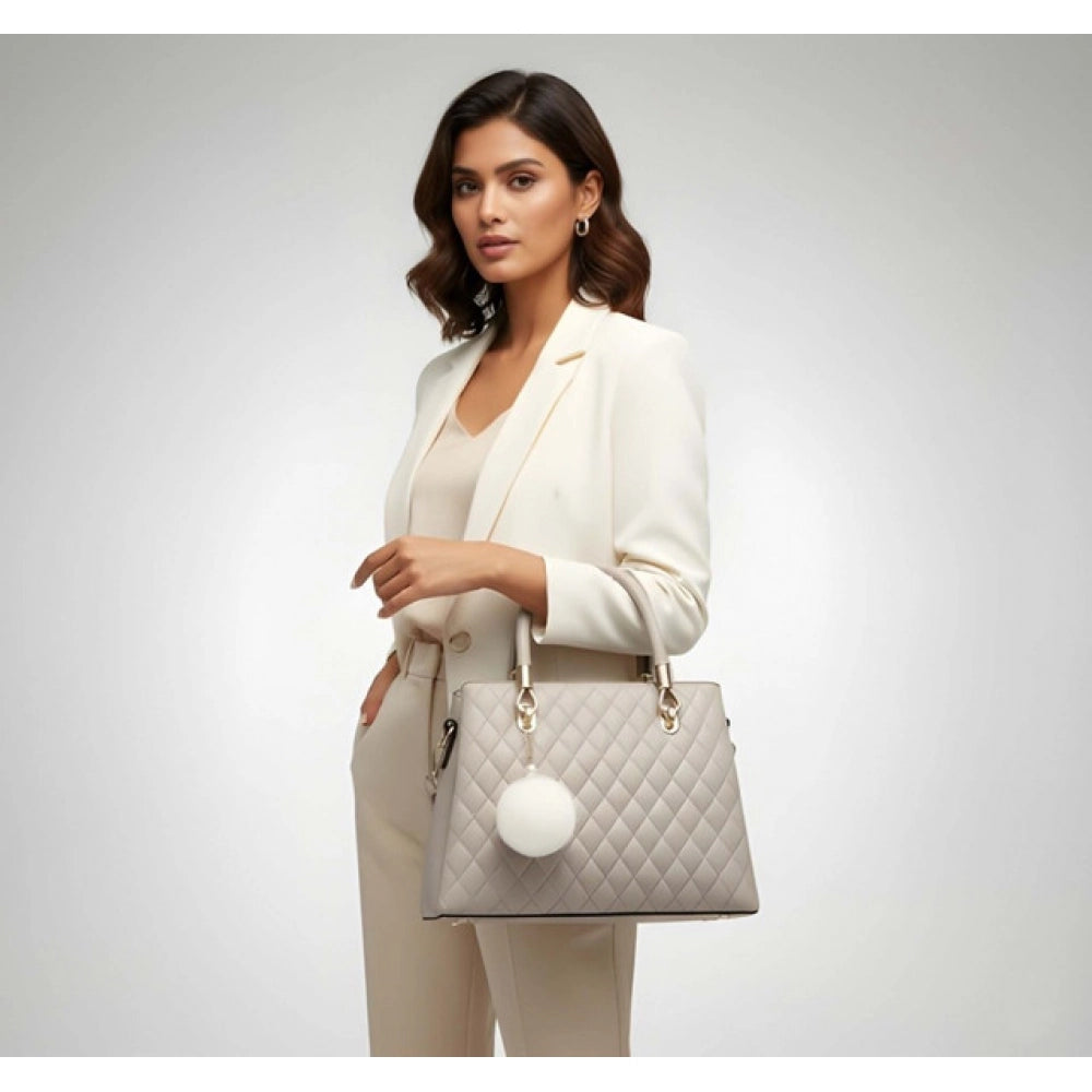 Women'S Pu Leather Solid Shoulder Zipper Handbag (Grey)