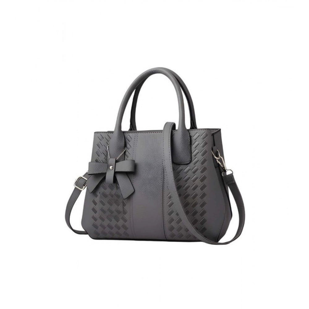 Women's PU Leather Solid Shoulder Zipper Handbag (Grey)