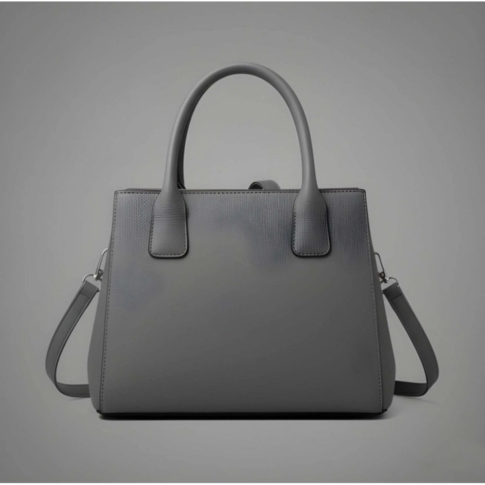 Women's PU Leather Solid Shoulder Zipper Handbag (Grey)