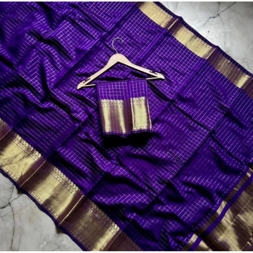 Women'S Banarasi Silk Printed Saree With Unstitched Blouse 5.5