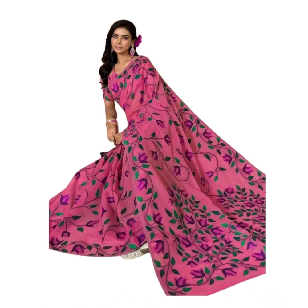 Women'S Georgette Printed Saree With Unstitched Blouse 5.5Mtr