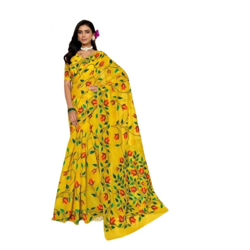Women'S Georgette Printed Saree With Unstitched Blouse 5.5Mtr