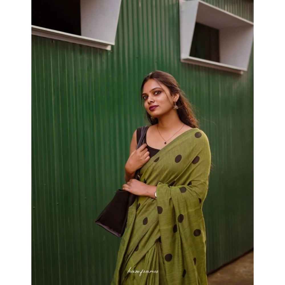 Women'S Linen Printed Saree With Unstitched Blouse 5.5Mtr (Gre