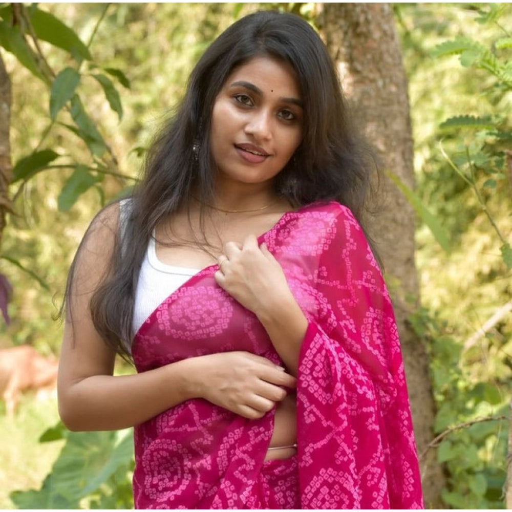 Women'S Georgette Printed Saree With Unstitched Blouse 5.5Mtr