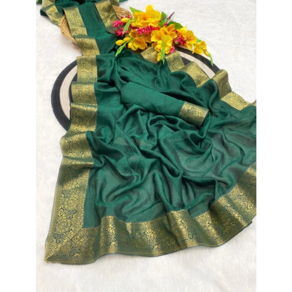 Women'S Vichitra Silk Printed Saree With Unstitched Blouse 5.5