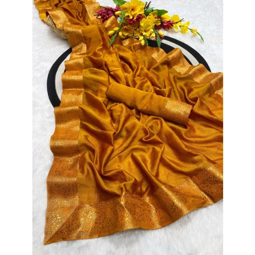 Women'S Vichitra Silk Printed Saree With Unstitched Blouse 5.5