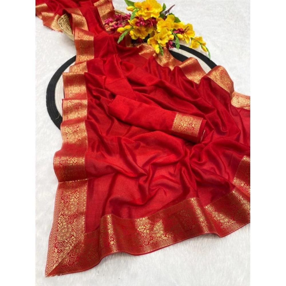 Women'S Vichitra Silk Printed Saree With Unstitched Blouse 5.5