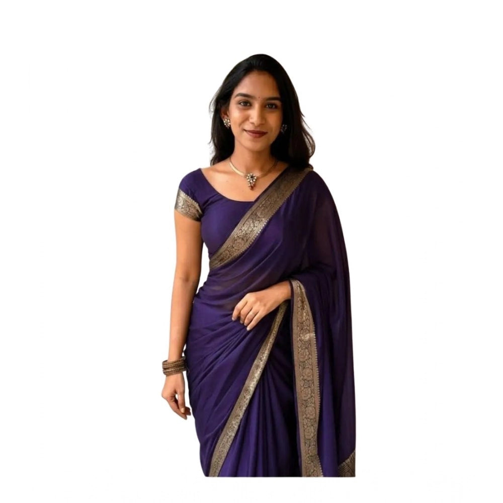Women'S Vichitra Silk Printed Saree With Unstitched Blouse 5.5