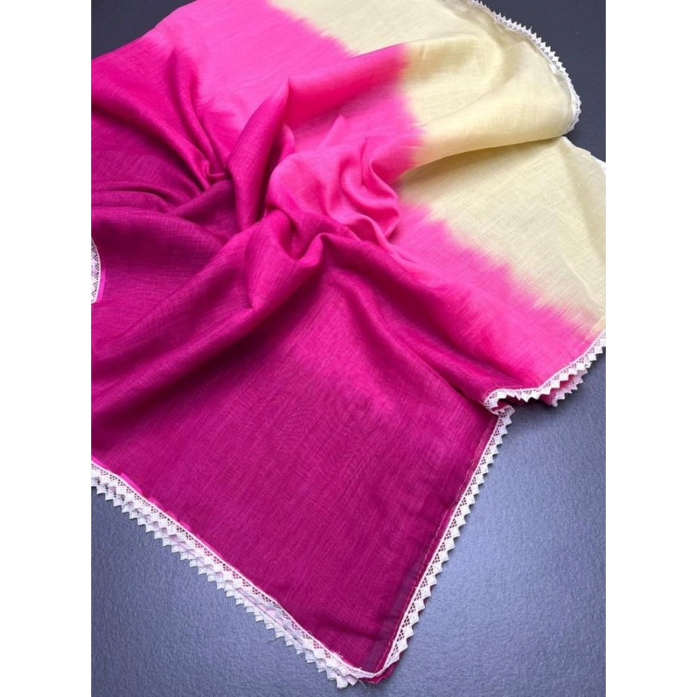 Women'S Linen Printed Saree With Unstitched Blouse 5.5Mtr (Pin