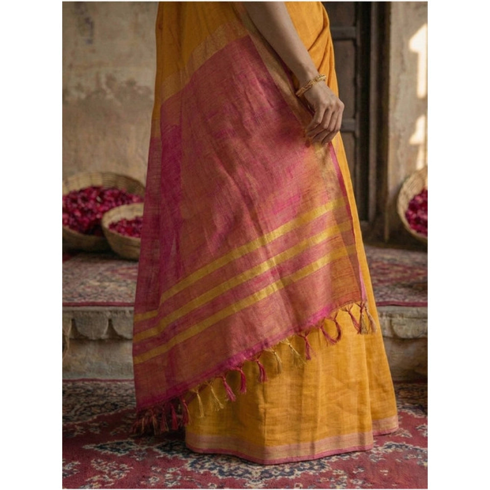 Women'S Cotton Printed Saree With Unstitched Blouse 5.5Mtr (Ye