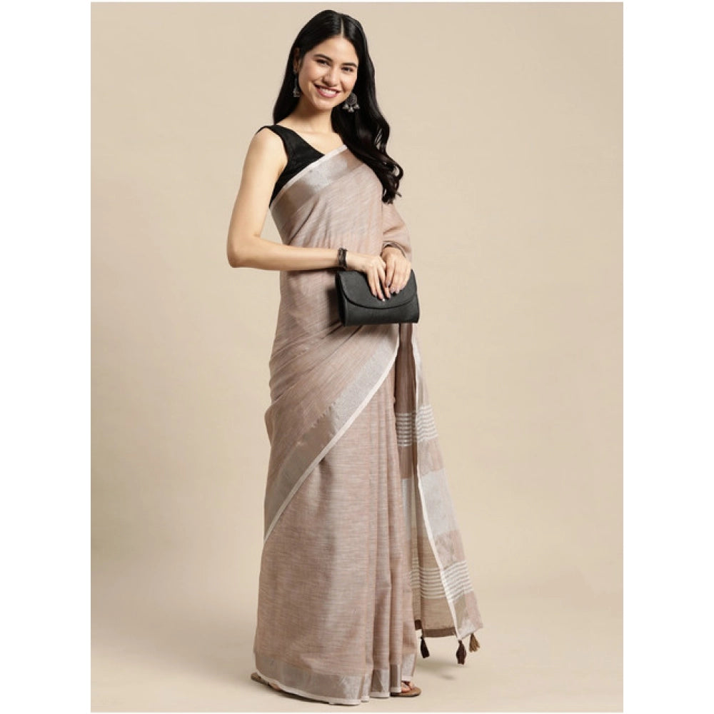 Women'S Linen Cotton Printed Saree With Unstitched Blouse 5.5M