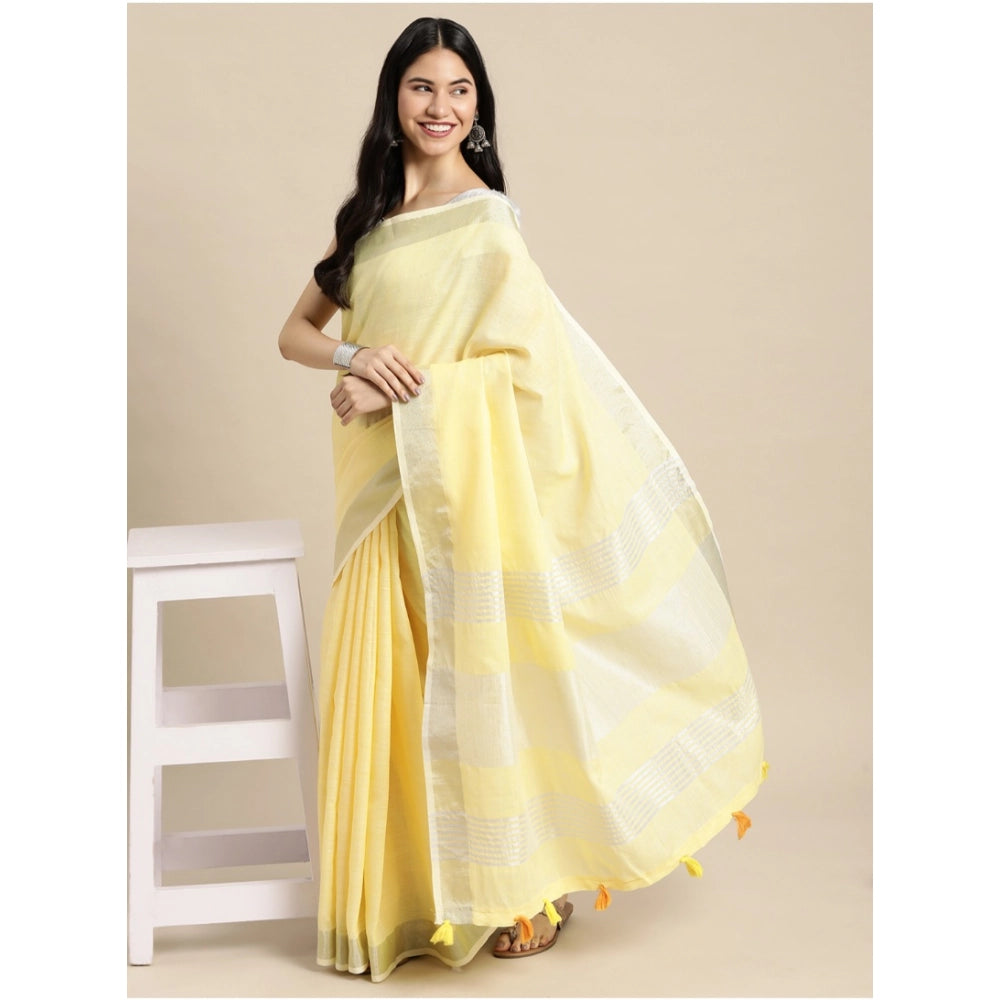 Women'S Linen Cotton Printed Saree With Unstitched Blouse 5.5M