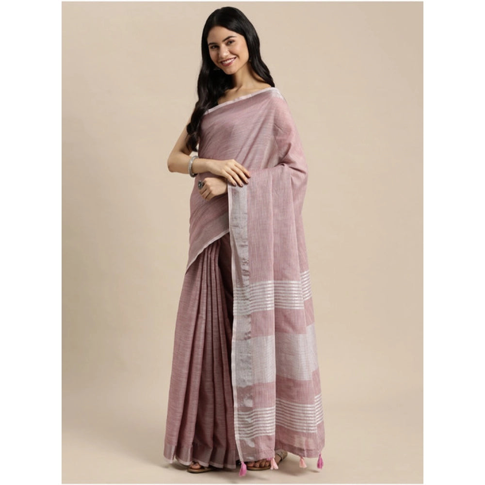 Women'S Linen Cotton Printed Saree With Unstitched Blouse 5.5M