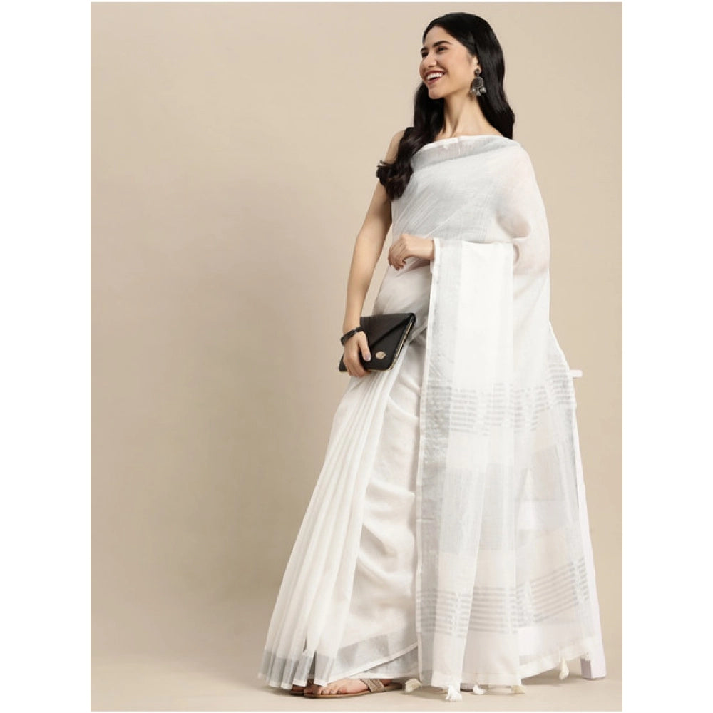Women'S Linen Cotton Printed Saree With Unstitched Blouse 5.5M
