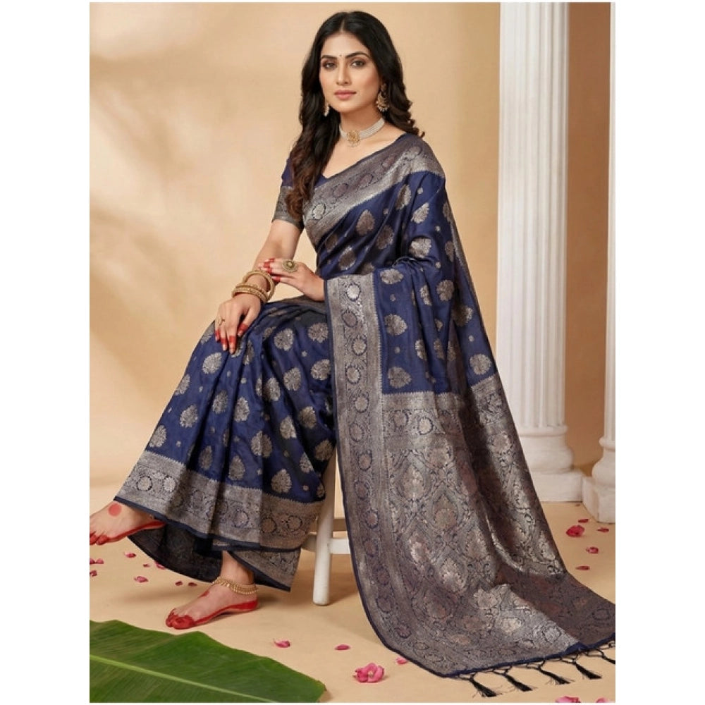 Women'S Silk Blend Printed Saree With Unstitched Blouse 5.5Mtr