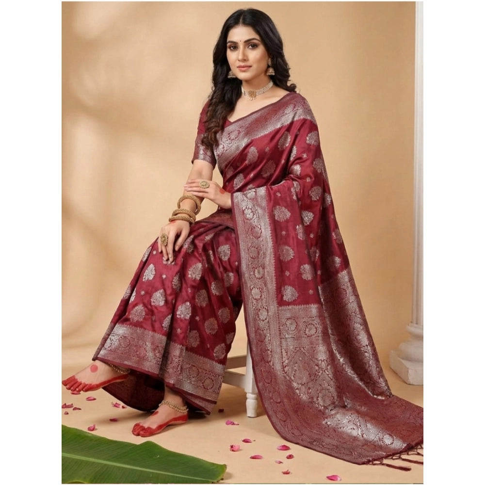 Women'S Silk Blend Printed Saree With Unstitched Blouse 5.5Mtr