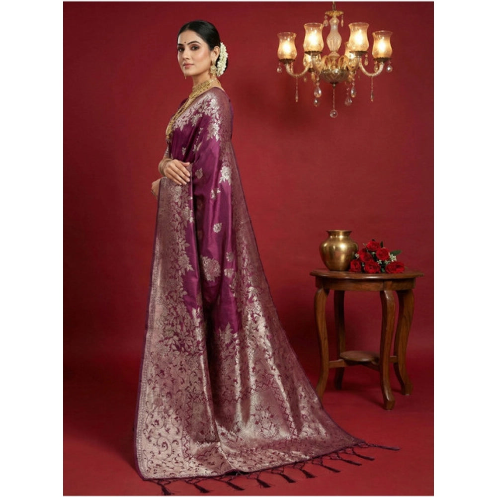 Women'S Silk Blend Printed Saree With Unstitched Blouse 5.5Mtr