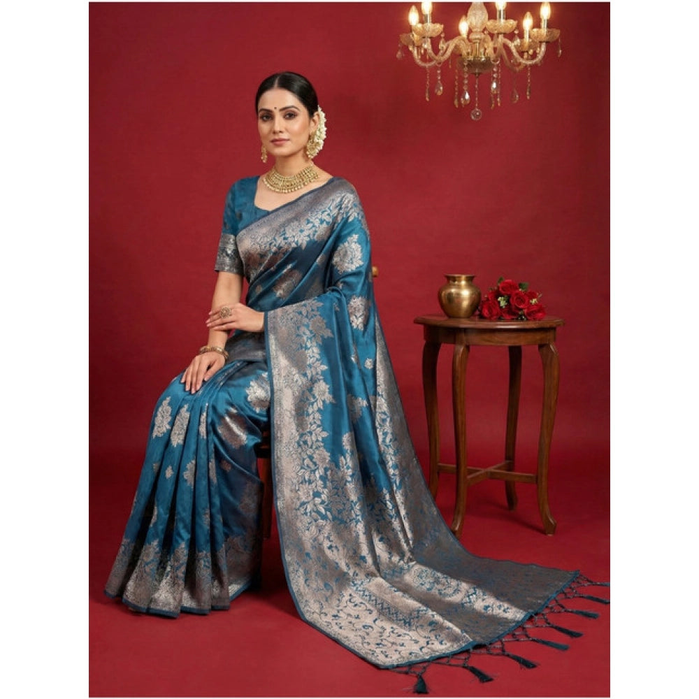 Women'S Silk Blend Printed Saree With Unstitched Blouse 5.5Mtr