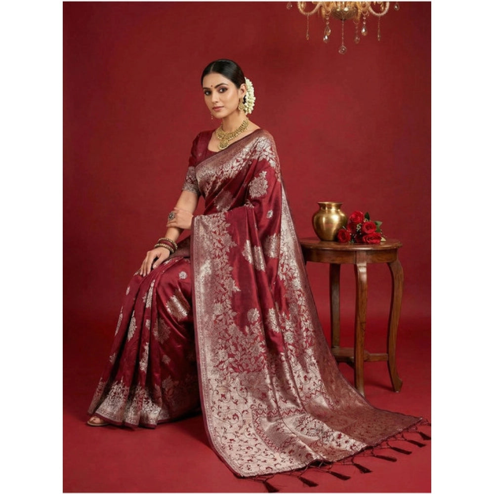 Women'S Silk Blend Printed Saree With Unstitched Blouse 5.5Mtr