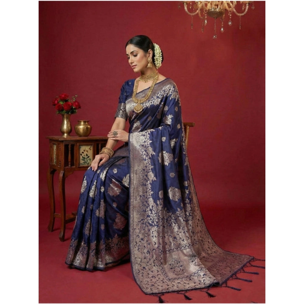 Women'S Silk Blend Printed Saree With Unstitched Blouse 5.5Mtr