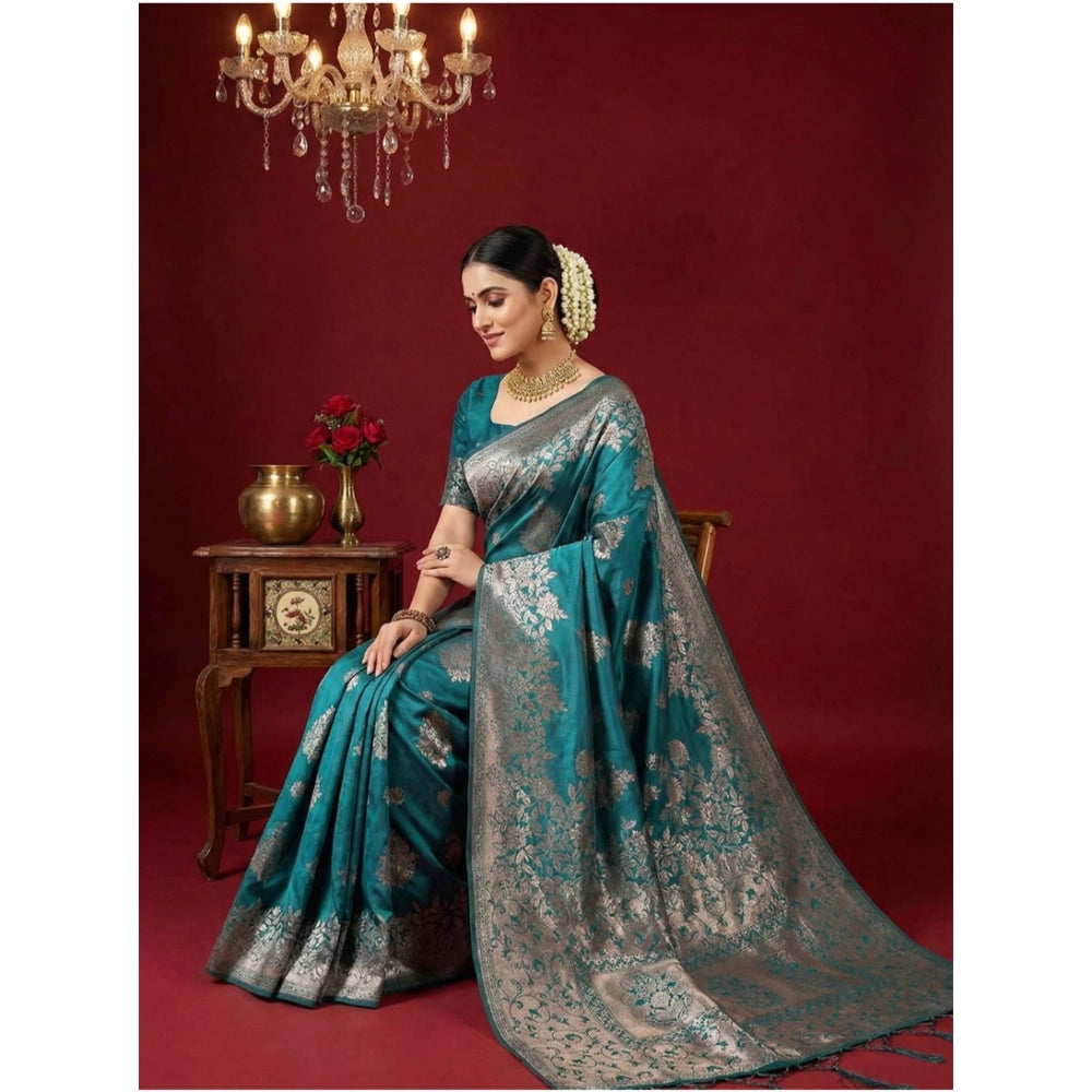 Women'S Silk Blend Printed Saree With Unstitched Blouse 5.5Mtr