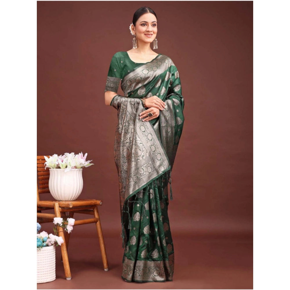 Women'S Banarasi Silk Printed Saree With Unstitched Blouse 5.5
