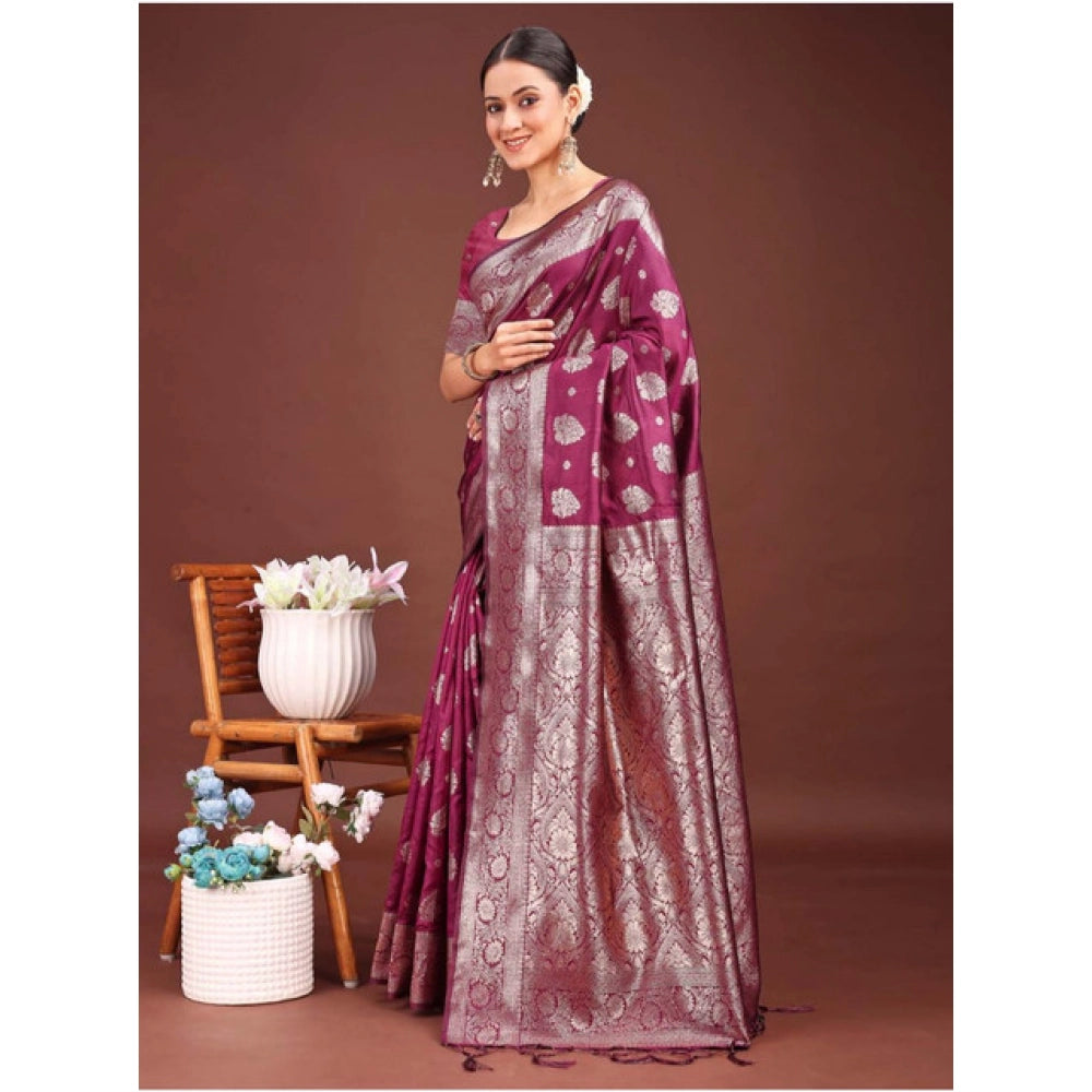 Women'S Banarasi Silk Printed Saree With Unstitched Blouse 5.5