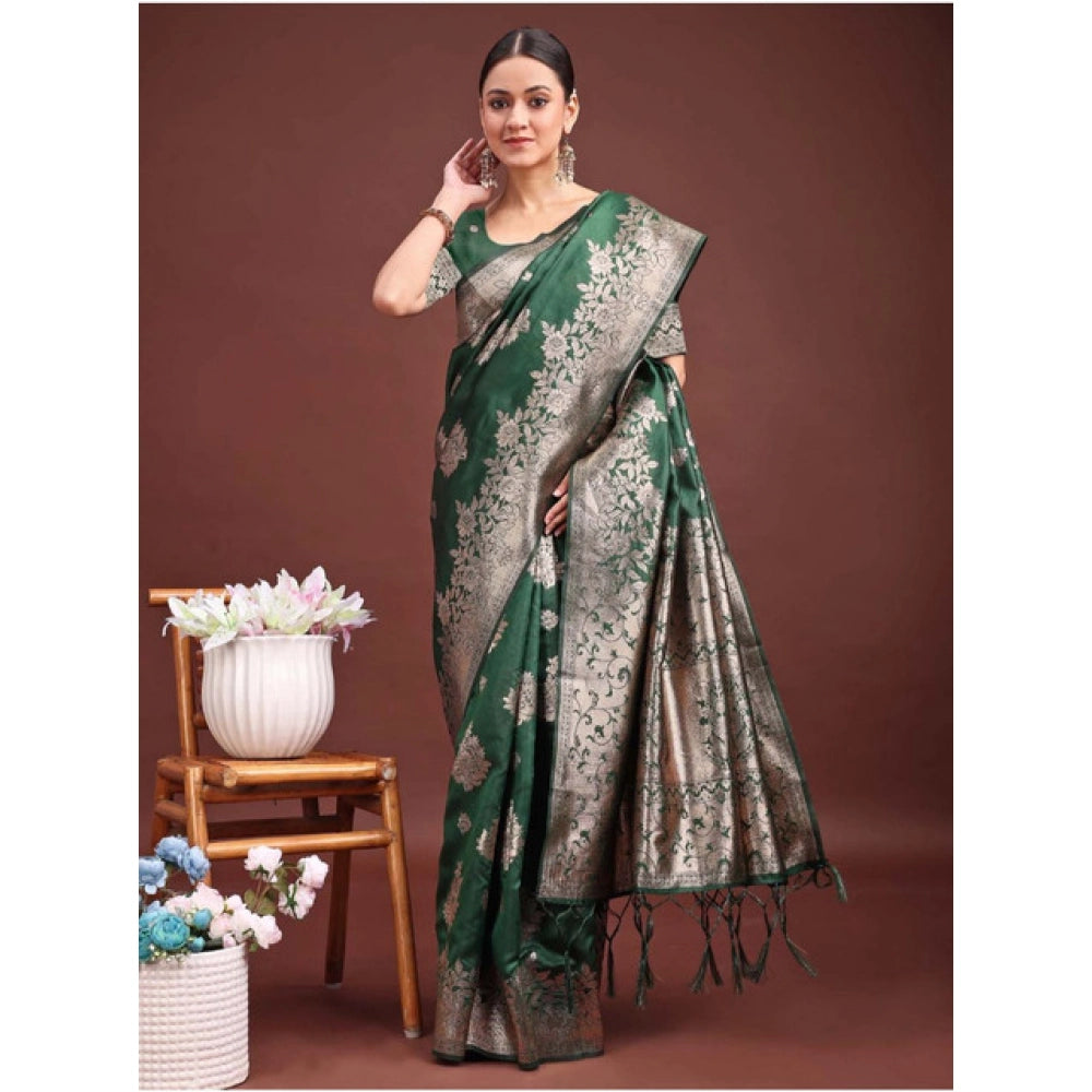 Women'S Banarasi Silk Printed Saree With Unstitched Blouse 5.5