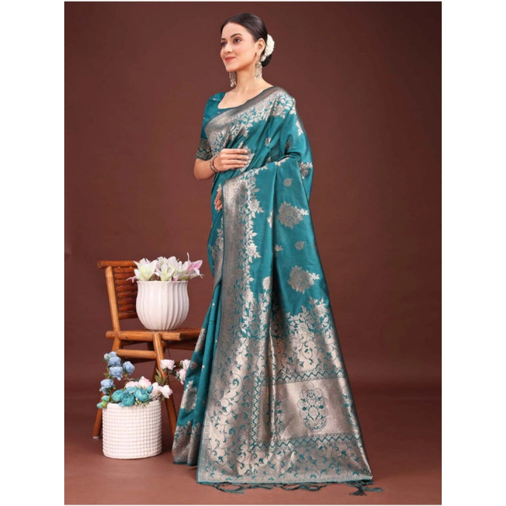 Women'S Banarasi Silk Printed Saree With Unstitched Blouse 5.5