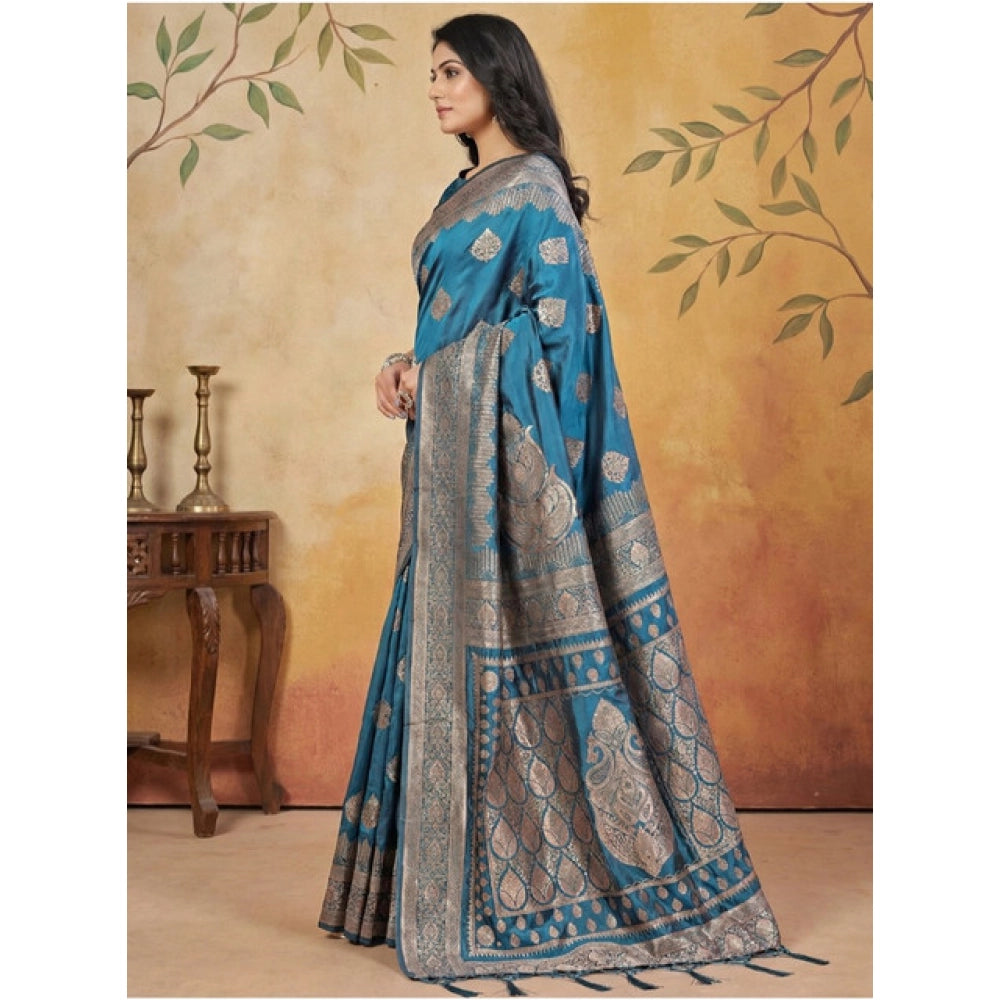 Women'S Silk Blend Printed Saree With Unstitched Blouse 5.5Mtr