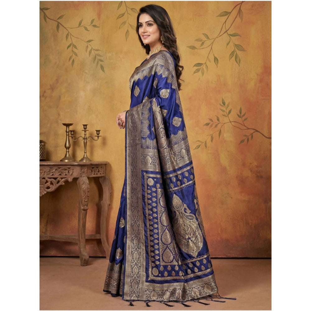 Women'S Silk Blend Printed Saree With Unstitched Blouse 5.5Mtr