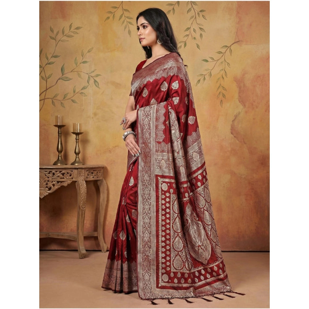 Women'S Silk Blend Printed Saree With Unstitched Blouse 5.5Mtr