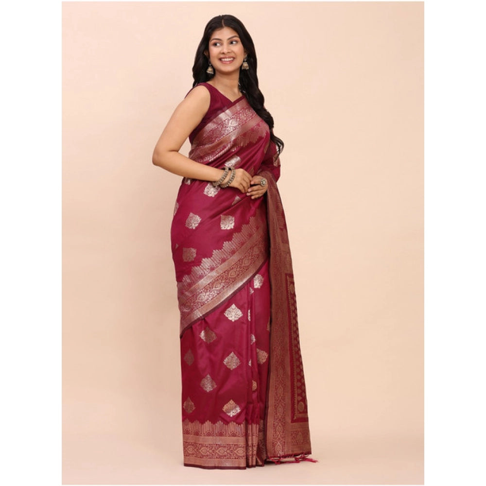 Women'S Banarasi Silk Printed Saree With Unstitched Blouse 5.5