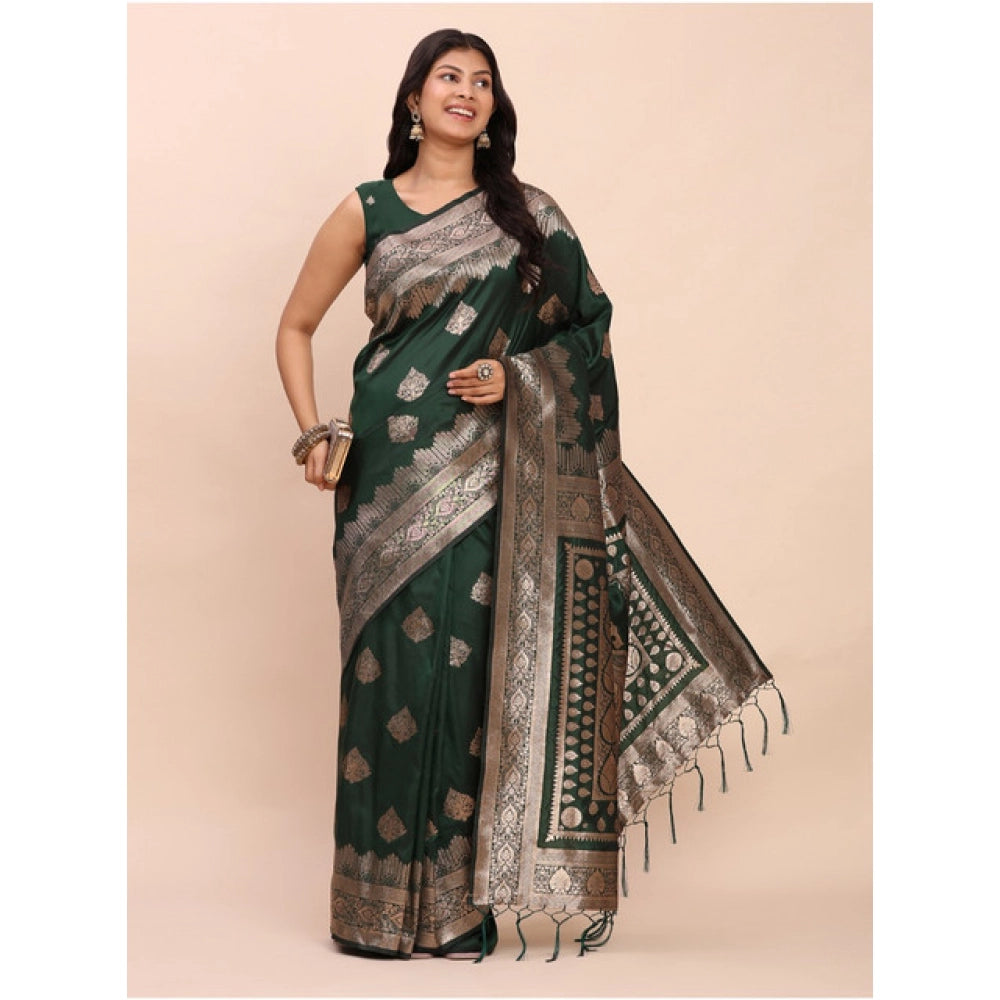Women'S Banarasi Silk Printed Saree With Unstitched Blouse 5.5
