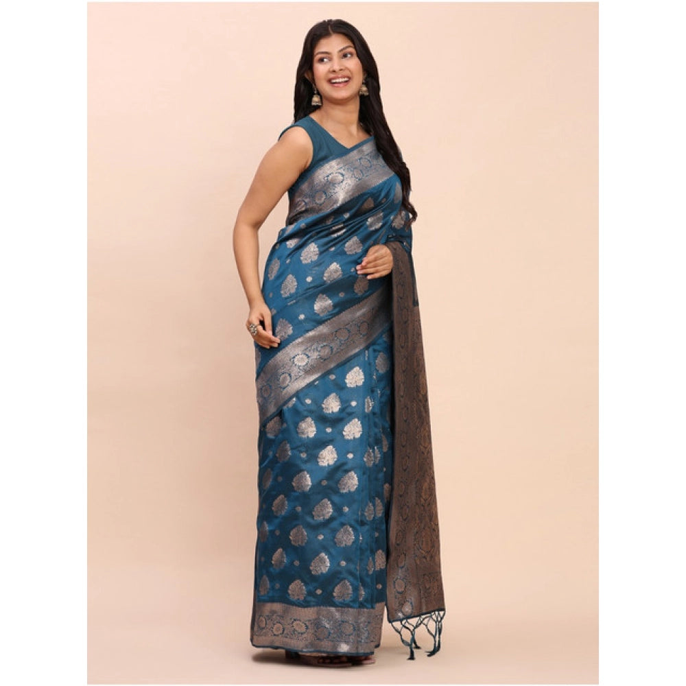 Women'S Banarasi Silk Printed Saree With Unstitched Blouse 5.5